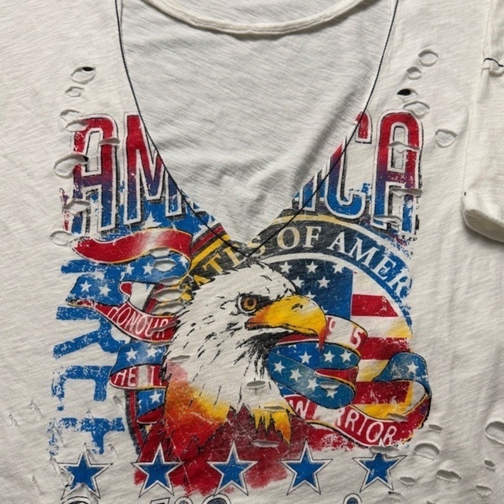 Patriotic Eagle Graphic Tee Distressed USA Americana Festival Boho Boxy Large - Picture 4 of 9